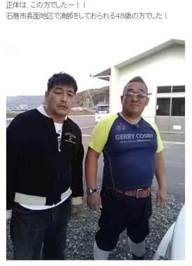 サンドウィッチマン・富澤たけしさんと並ぶ坂下さん（伊達みきおさんのブログから）