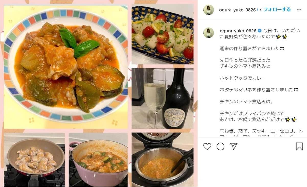 飲みながら料理を報告する投稿（小倉さんのインスタグラムより）
