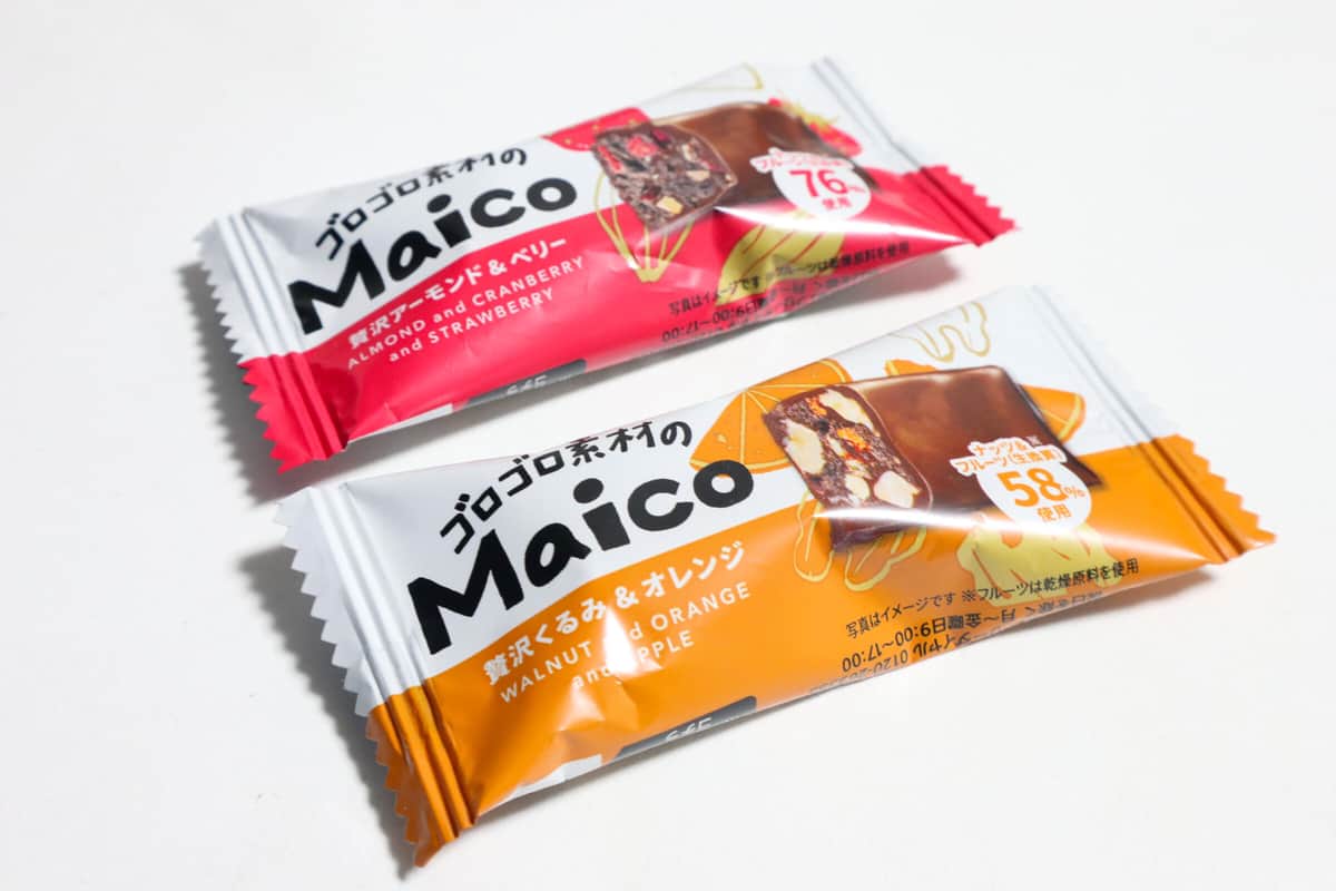 新商品「Maico」2種類。ナッツとフルーツを混ぜ込んでいる