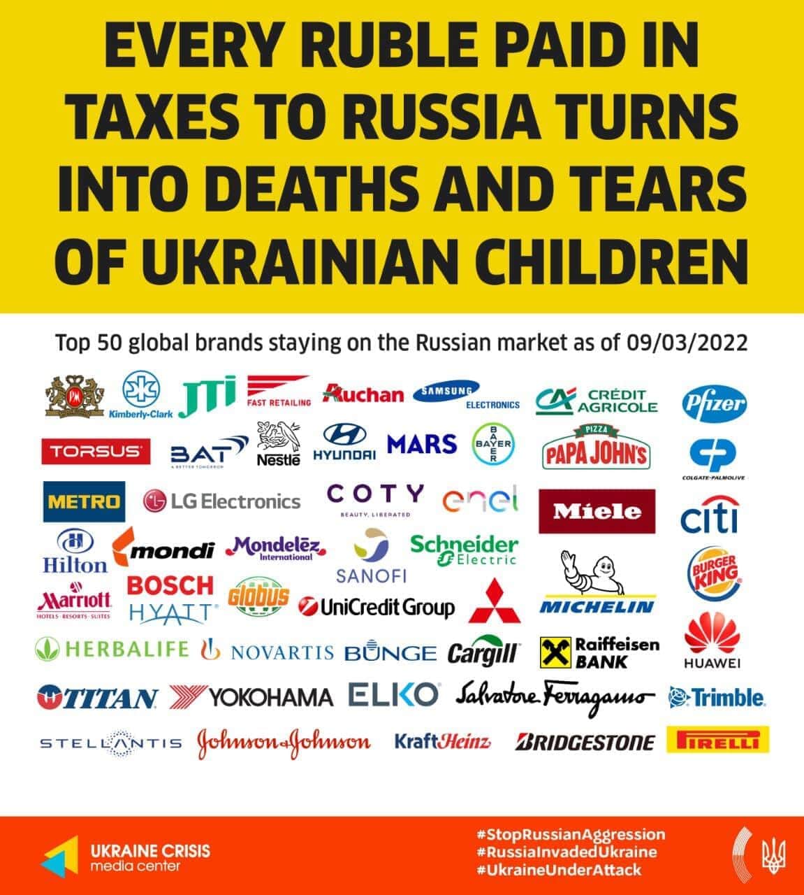 名指しされた50社のリスト（ウクライナ外務省のフェイスブックから）
