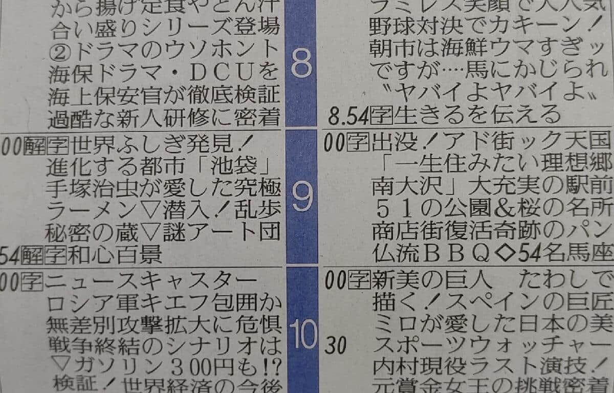 「世界ふしぎ発見！」と「アド街ック天国」のラテ欄
