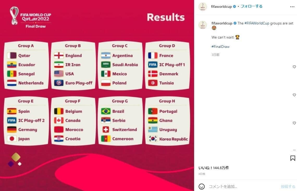 FIFA公式インスタグラムより