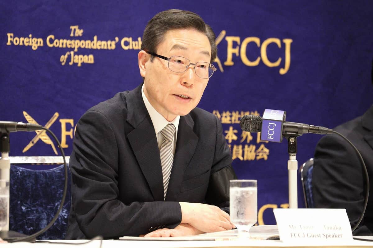 日本外国特派員協会で記者会見した世界平和統一家庭連合（旧統一教会）の田中富広会長