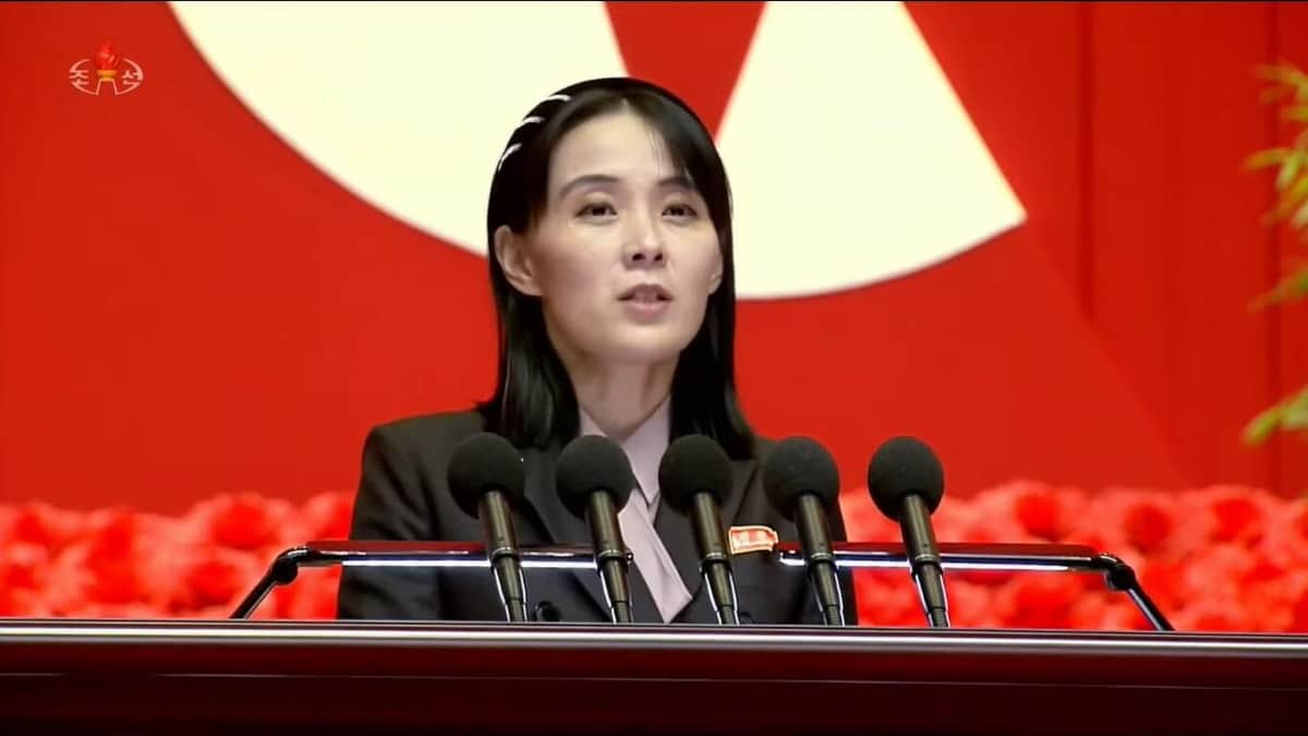 演説する金与正（キム・ヨジョン）朝鮮労働党副部長（写真は朝鮮中央テレビから）