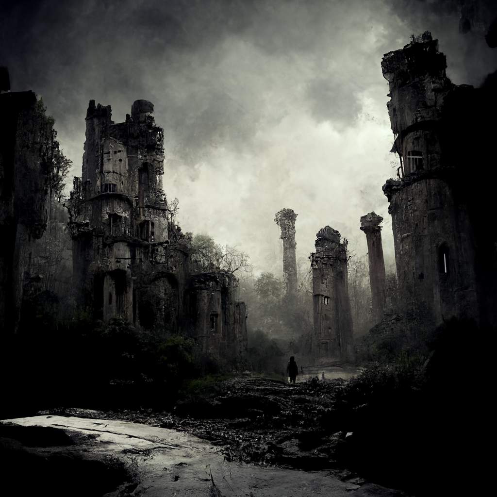Midjourneyで生成した絵（「廃墟」をテーマにした）