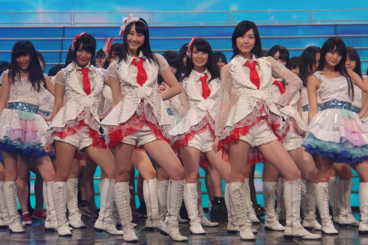 2012年のNHK紅白歌合戦のリハーサル風景。この年初出場したSKE48は、終盤のラインダンスの動きを合わせるのに苦労した