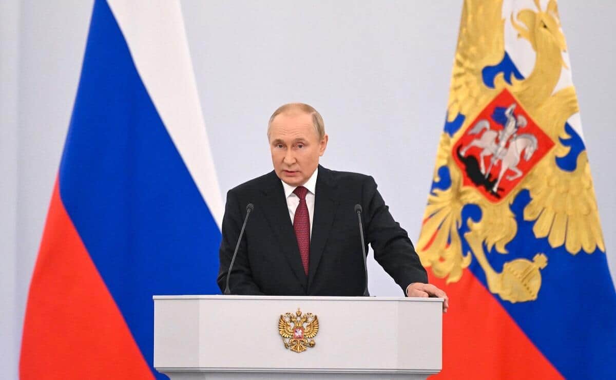 ウクライナ4州をロシアに編入したことを調印式で一方的に宣言するプーチン大統領（写真：ZUMA Press／アフロ）