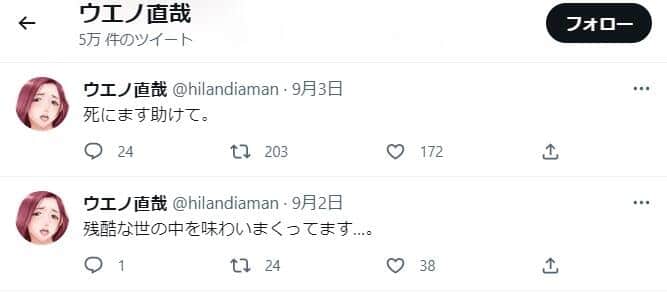 ウエノ直哉さんのツイッター（hilandiaman）より