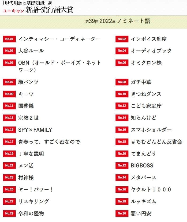 ユーキャン　新語・流行語大賞の公式サイトから