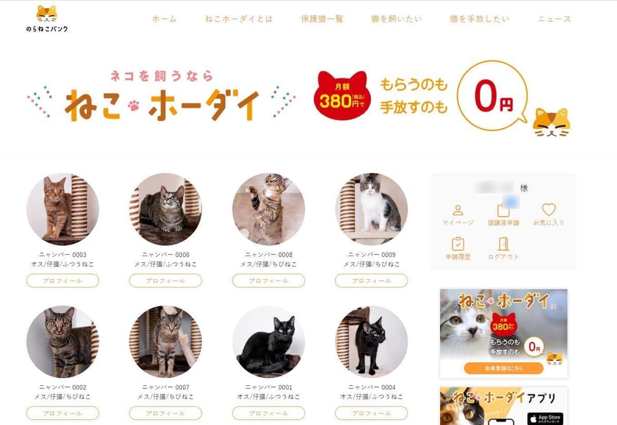 ねこホーダイウェブサイトより