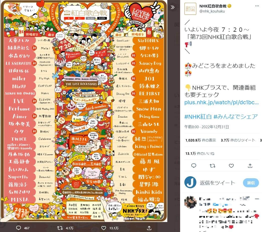 NHK紅白歌合戦公式ツイッターより