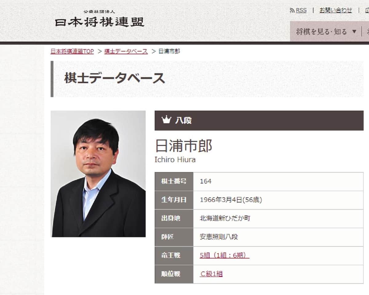 日浦市郎八段（日本将棋連盟のサイトから）
