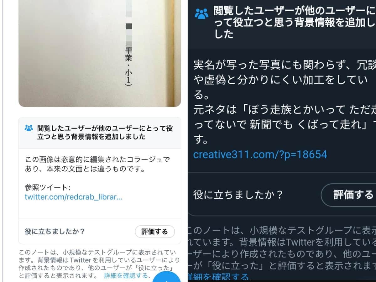 実際の表示画面（読者提供、モザイクは編集部）
