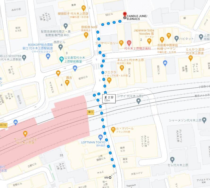 グーグルマップによる2つの店の経路（C）Google