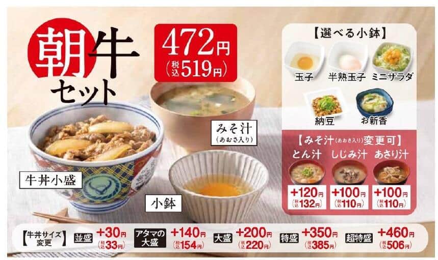 吉野家の「朝牛セット」（吉野家の提供）
