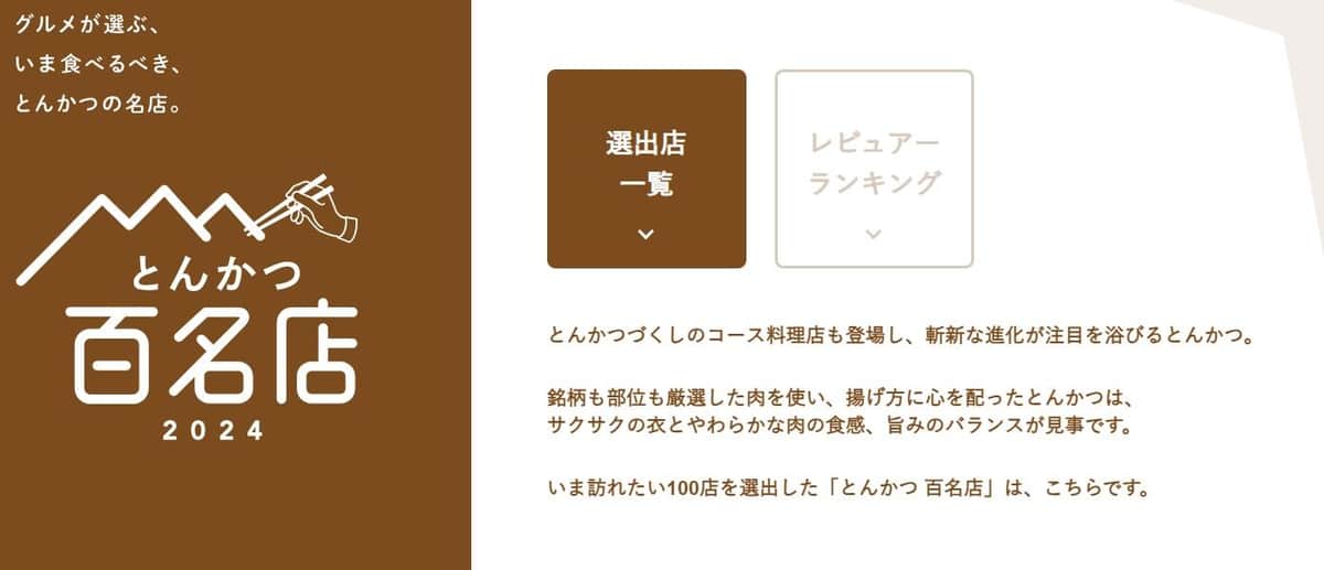 「食べログ とんかつ 百名店 2024」（公式ホームページから）