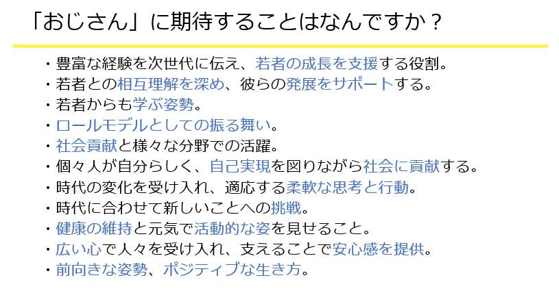 おじさんに期待することは？（一般社団法人おじさん未来研究所より）