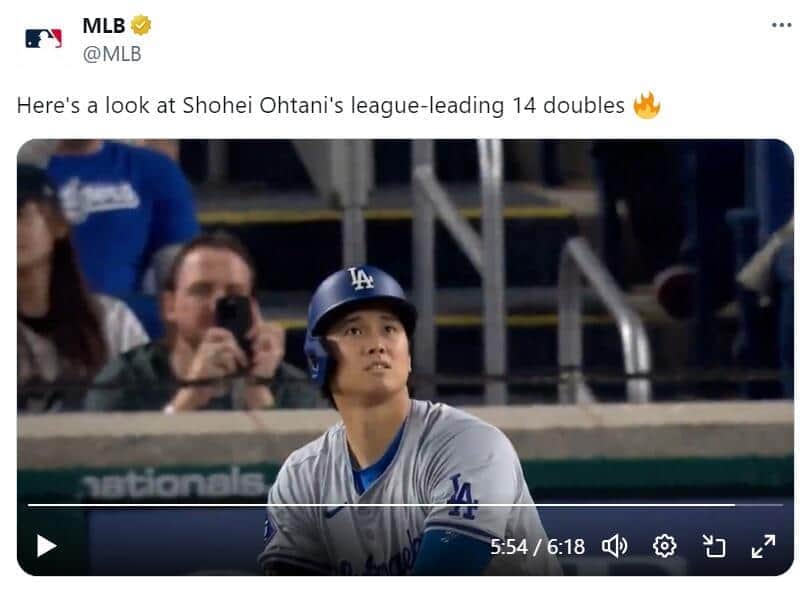 MLB公式Xは大谷が好きすぎる？　大谷翔平の「二塁打まとめ動画」話題に　「キケポーズ」も見どころ