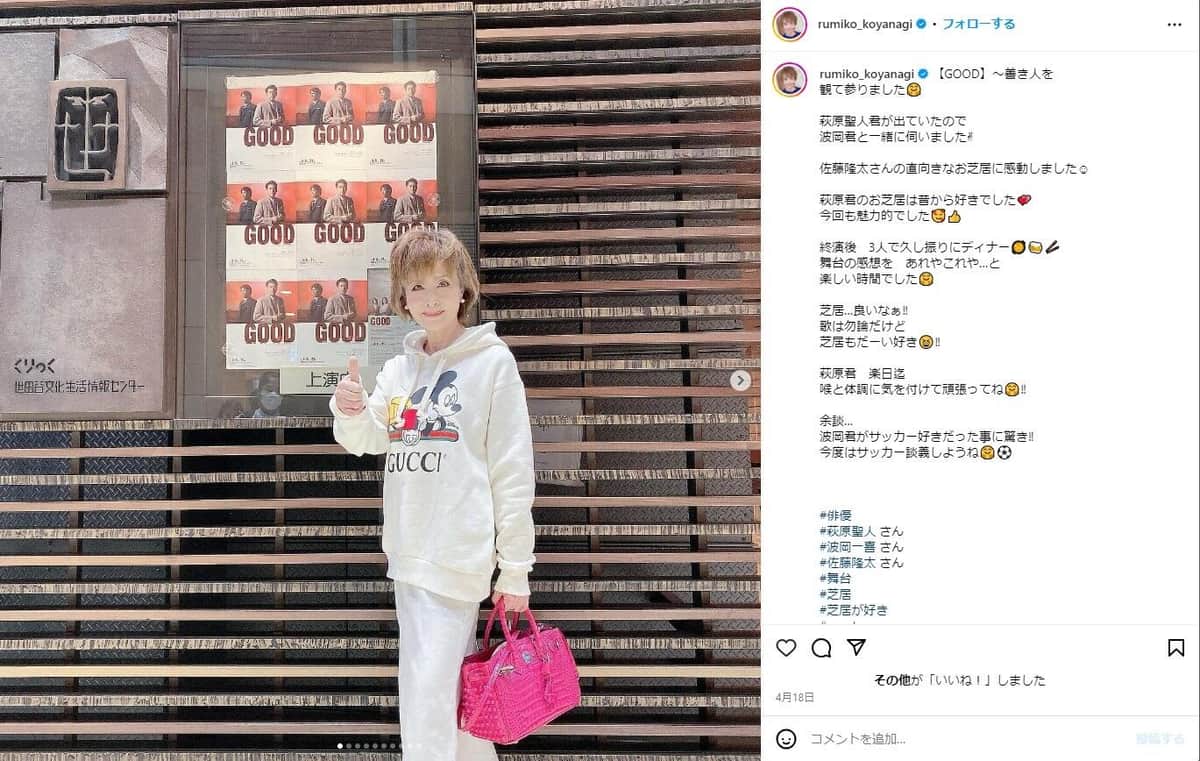 画像は小柳さんのインスタグラムアカウント（＠rumiko_koyanagi）のスクリーンショット