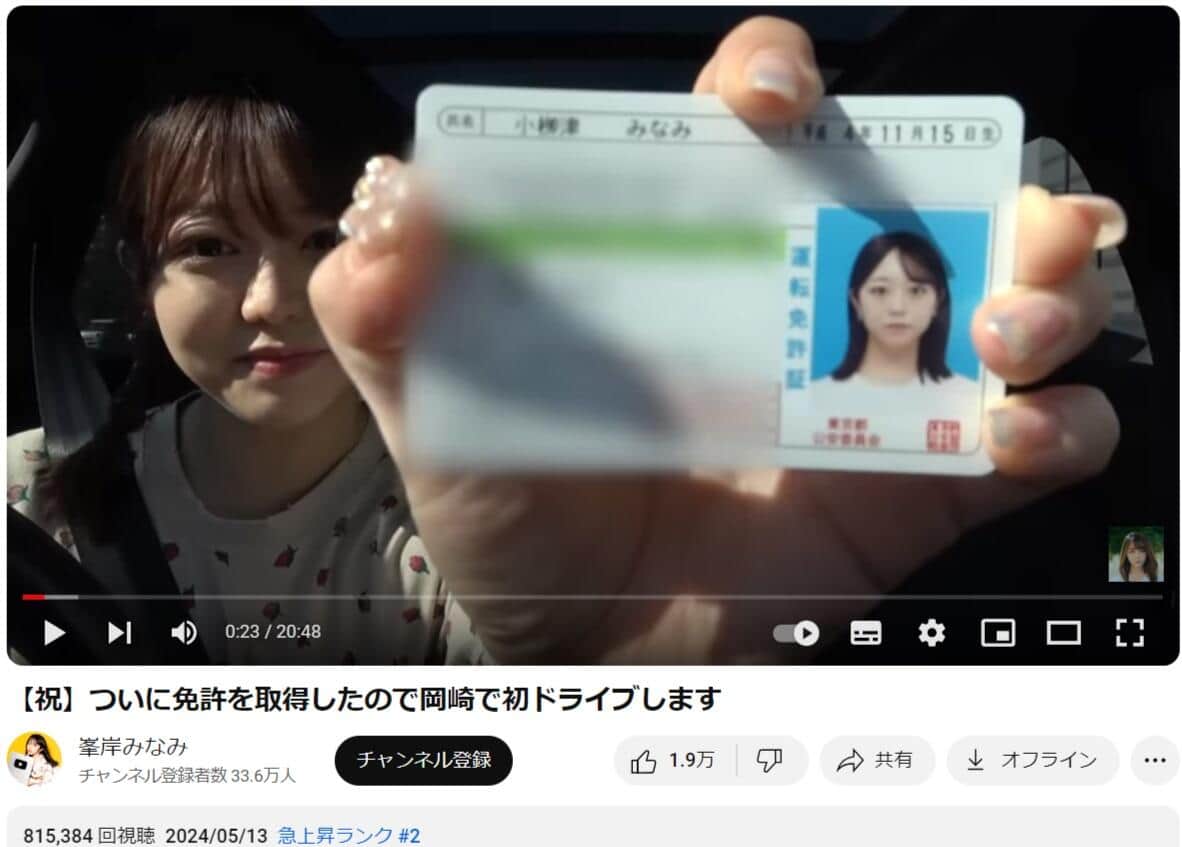 実際の動画（峯岸さんのYouTubeより）