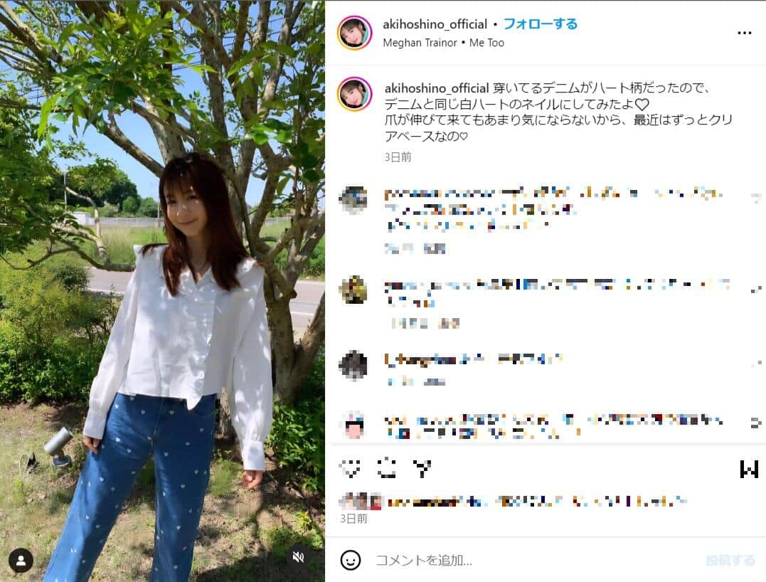 実際の投稿（ほしのさんのインスタグラム（＠akihoshino_official）より）