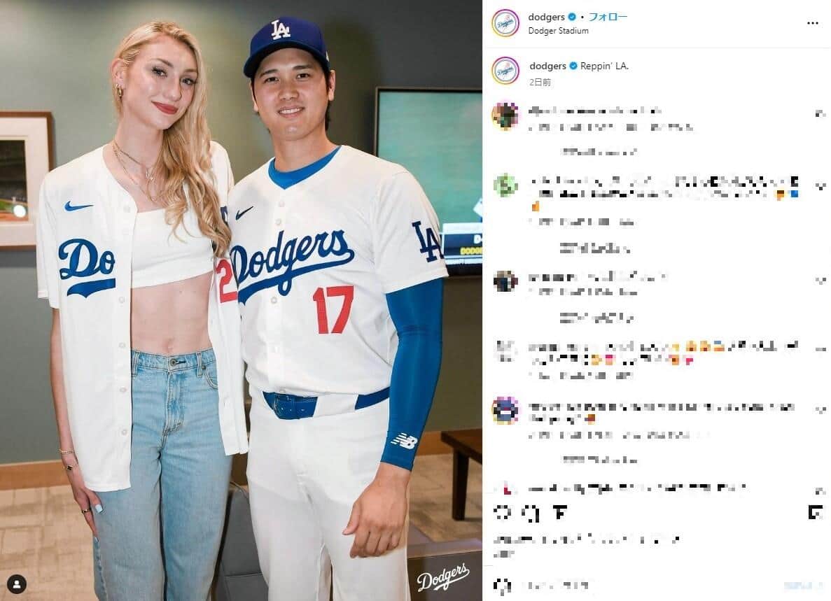 女子バスケ選手との2ショット（ドジャースのインスタグラムより）
