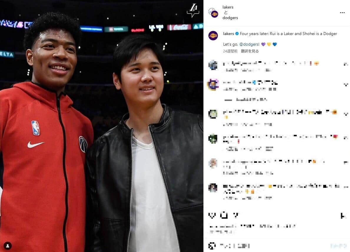 八村と大谷の2ショット（ドジャースのインスタグラムより）