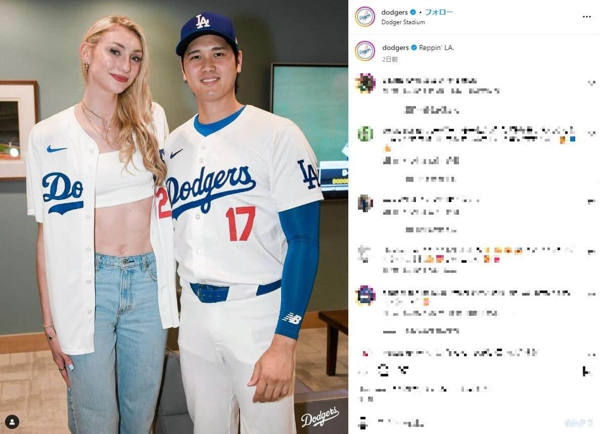女子バスケ選手との2ショット（ドジャースのインスタグラムより）