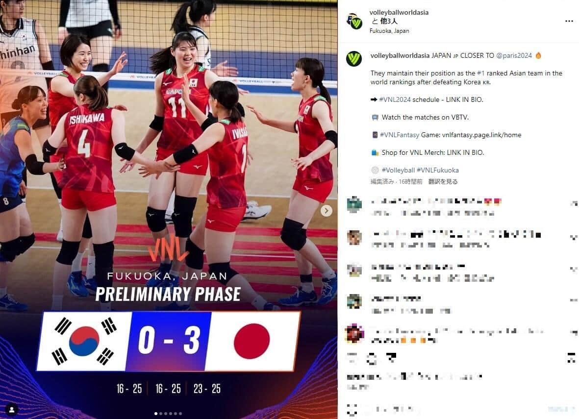 日本代表（VNLインスタグラムより）