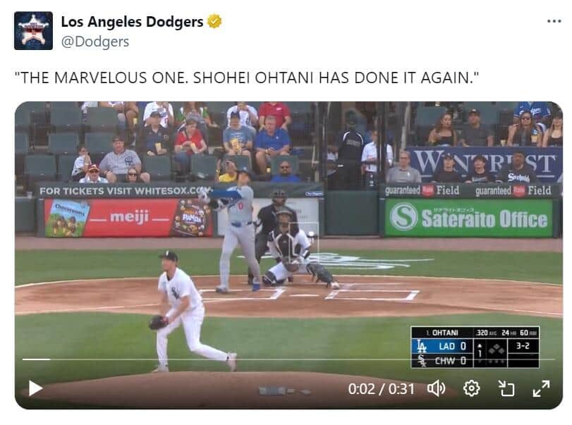 25号本塁打を放つ大谷選手（ドジャース公式Xより）