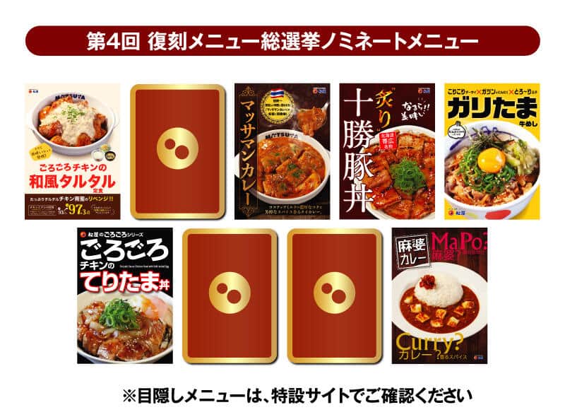 ノミネートされているメニュー（プレスリリースより）