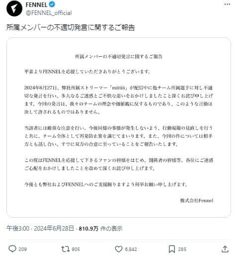 「さっさと国に帰ってほしい」人気ストリーマー、海外選手に対する発言で謝罪