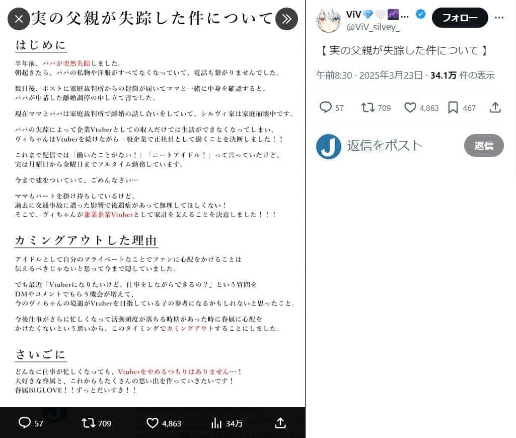 ヴィヴさんのX（＠ViV_silvey_）より