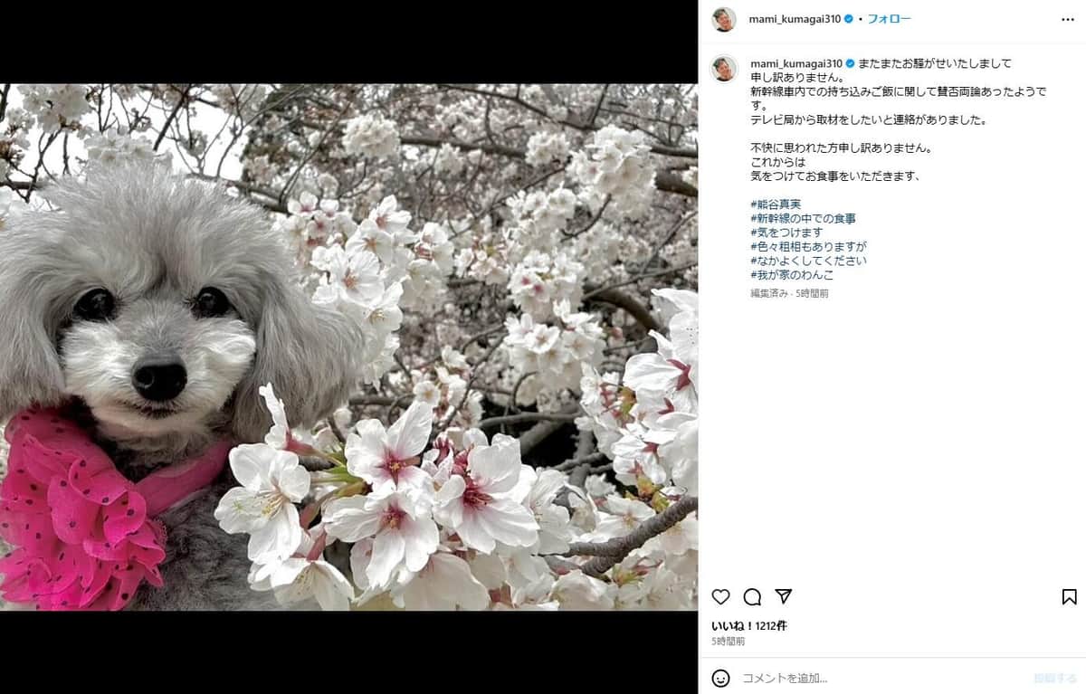 熊谷真実さんのインスタグラム（＠mami_kumagai310）より