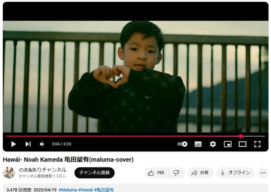 YouTubeチャンネル「のあ＆ありチャンネル」で2025年4月19日に公開した動画より