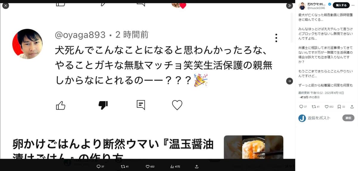 だれウマさんのX（＠muscle1046）より