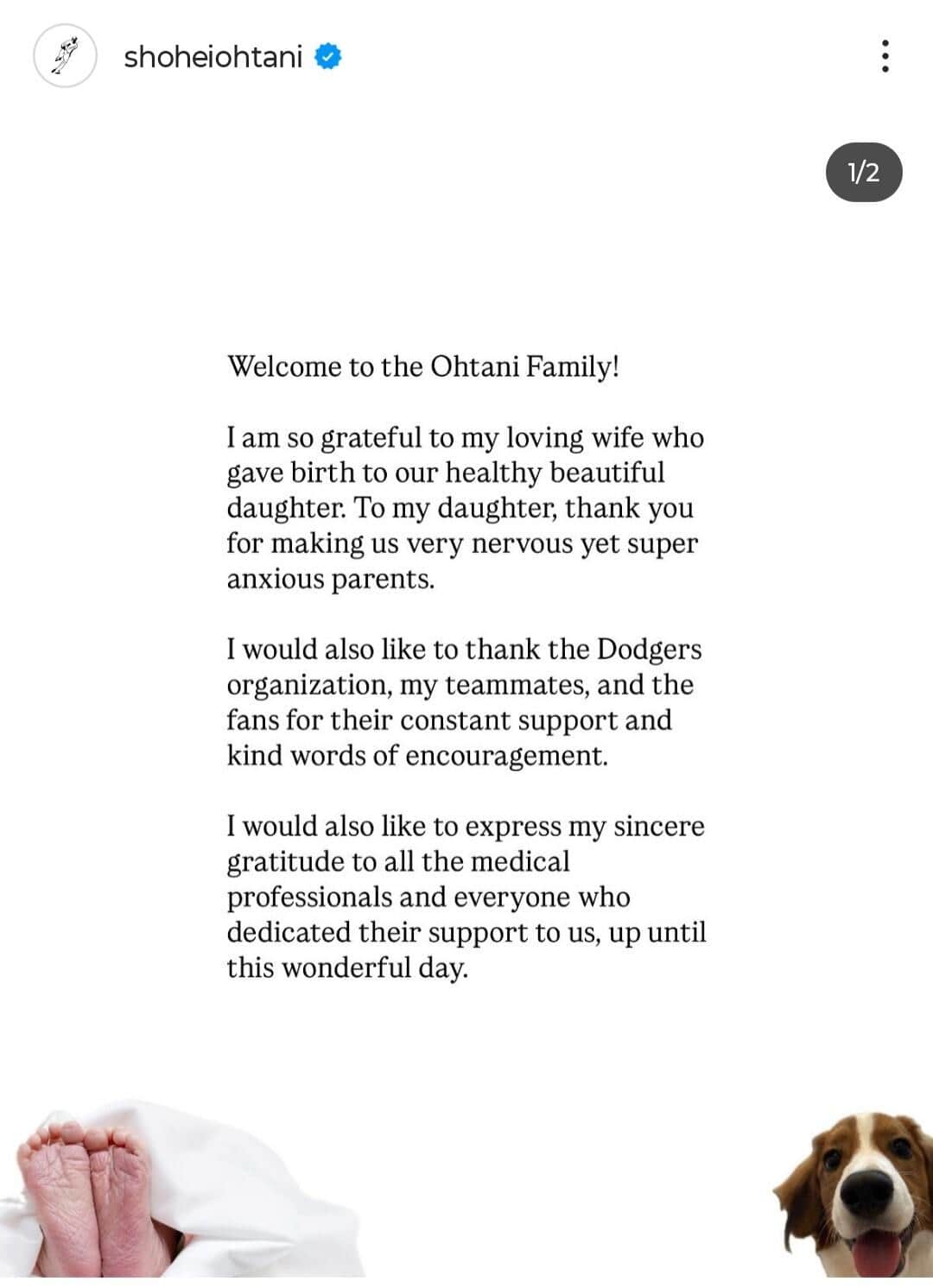 大谷翔平選手のインスタグラム（＠shoheiohtani）より