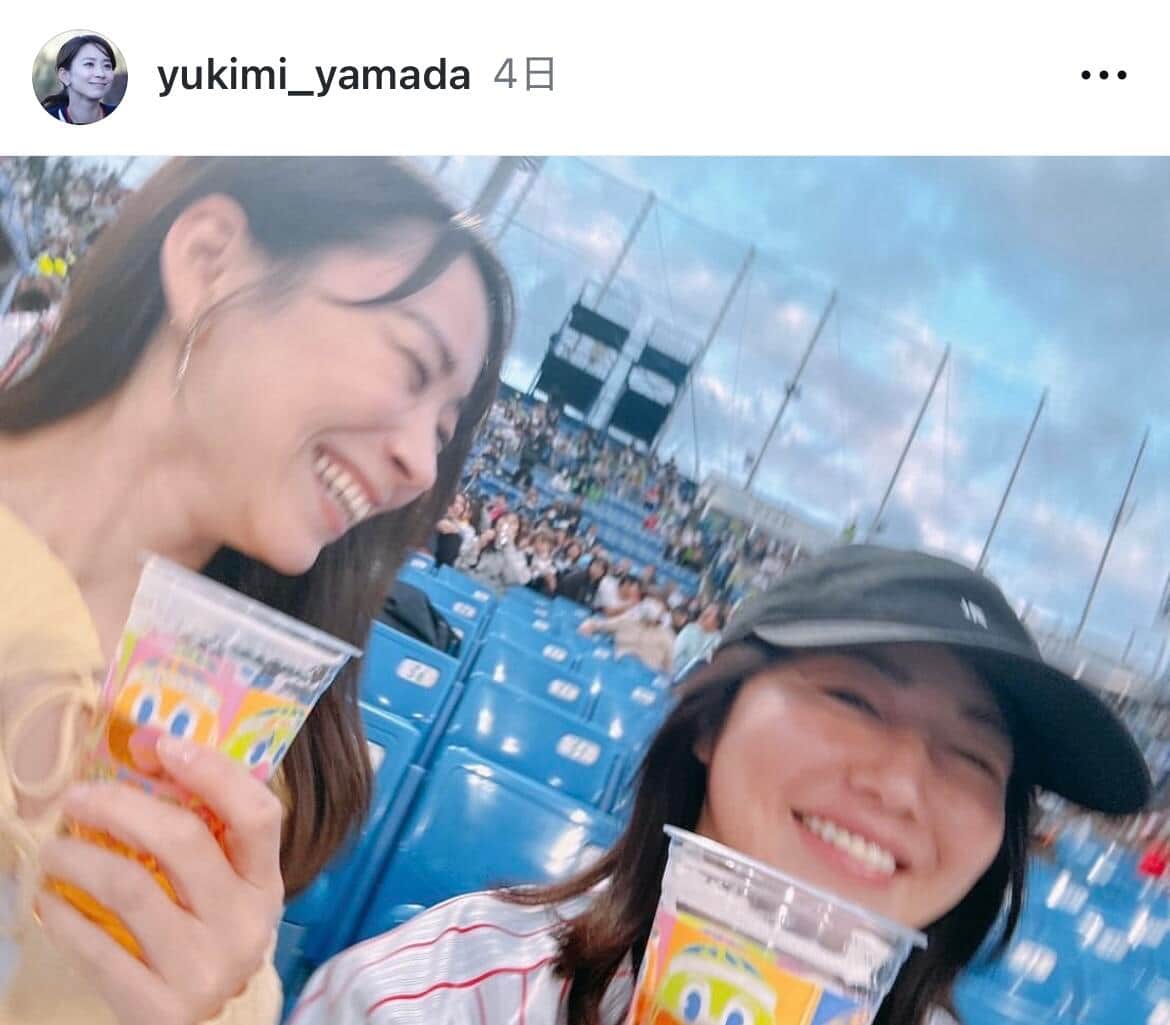 磯山さやか41歳「いつもながらすっぴんとは思えない可愛さ」　神宮球場に降臨...山田幸美アナが激写