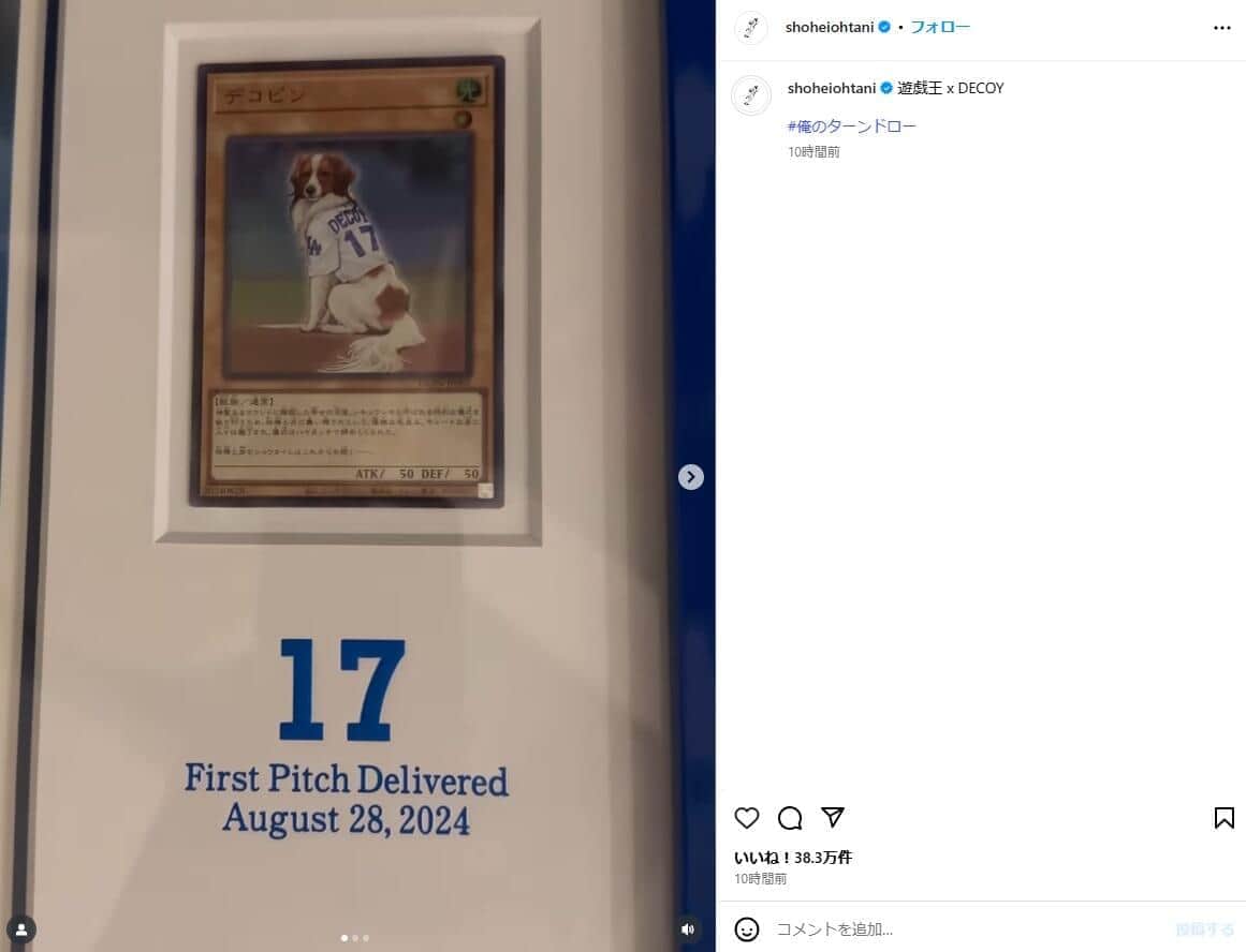 大谷翔平選手のインスタグラム（＠shoheiohtani）より