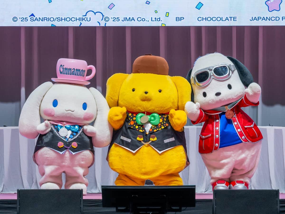 25年度のトップ3のシナモロール、ポムポムプリン、ポチャッコ（左から、プレスリリースより）