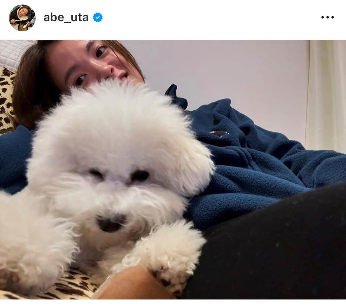 愛犬との2ショット（阿部のインスタグラムより）