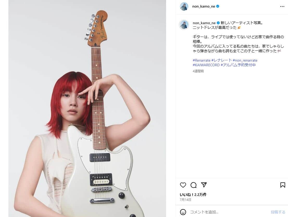 のんさんのインスタグラム（＠non_kamo_ne）より