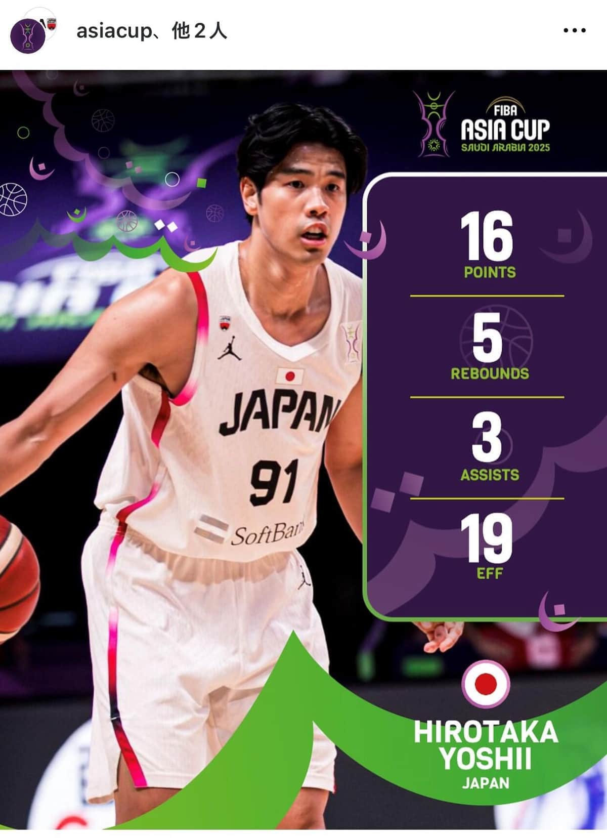 吉井選手（アジア杯インスタグラムより）