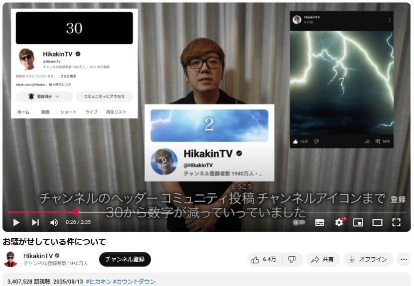 YouTubeチャンネル「HikakinTV」で2025年8月13日に公開された動画より
