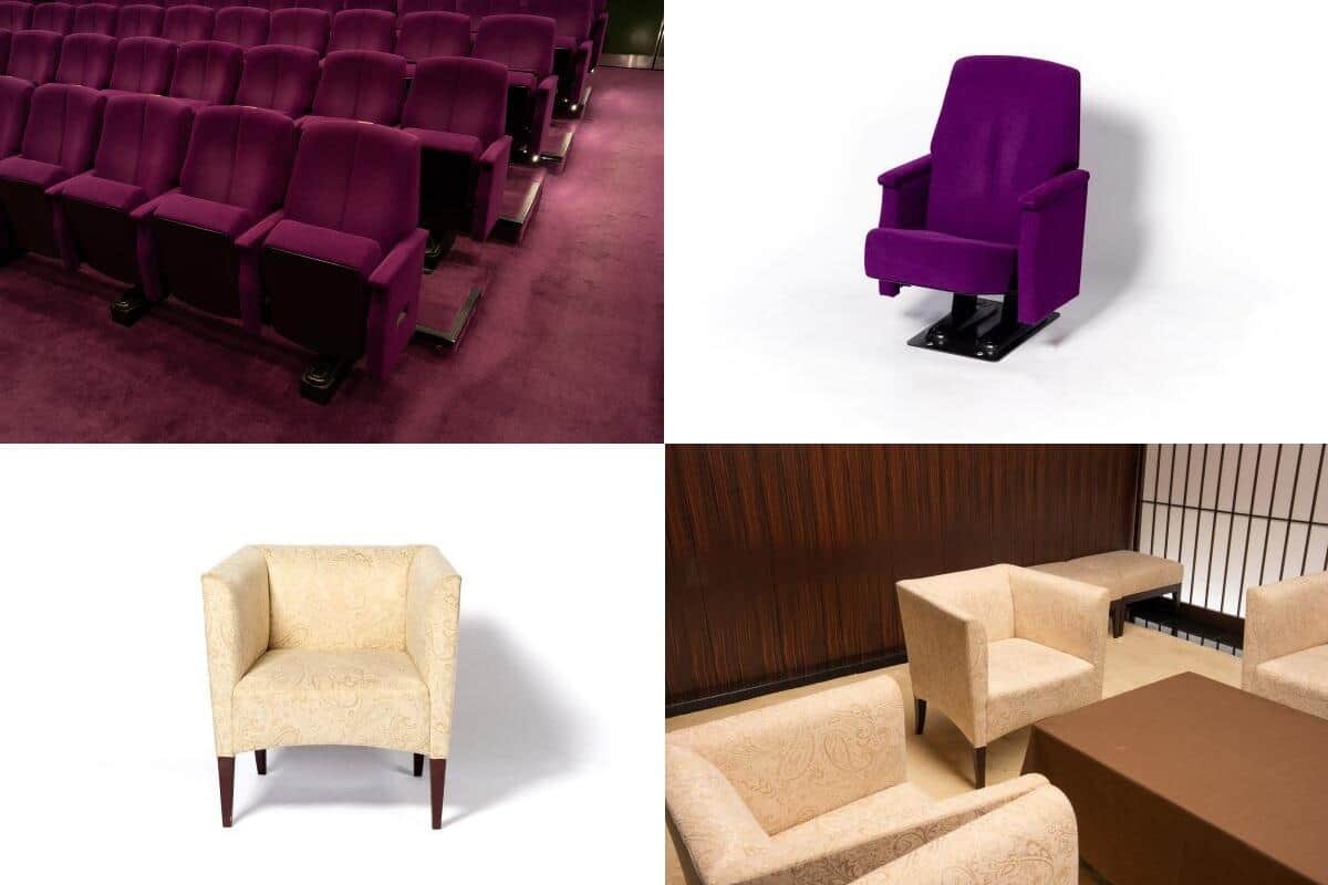 写真上段は「客席」、下段は「貴賓室チェア」。帝劇プレミアム備品販売で出品された（東宝提供）