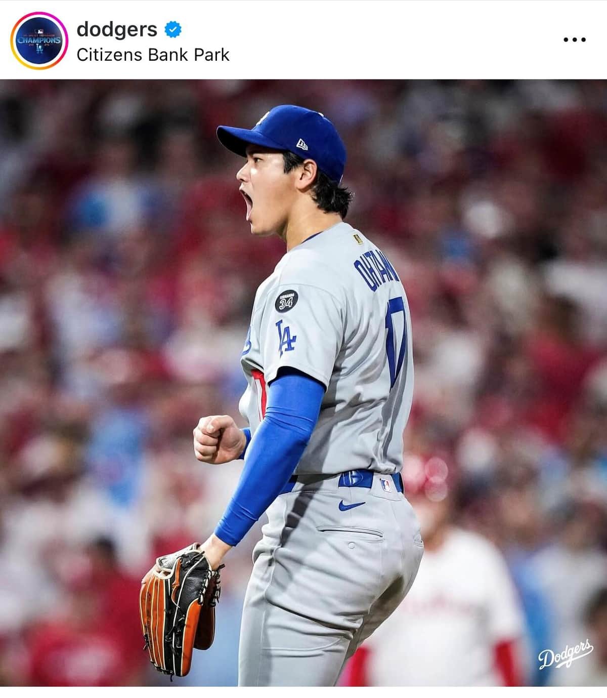 大谷翔平選手（ドジャースインスタグラムより）