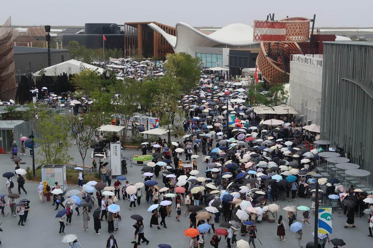 万博会場には大輪の「傘の花」