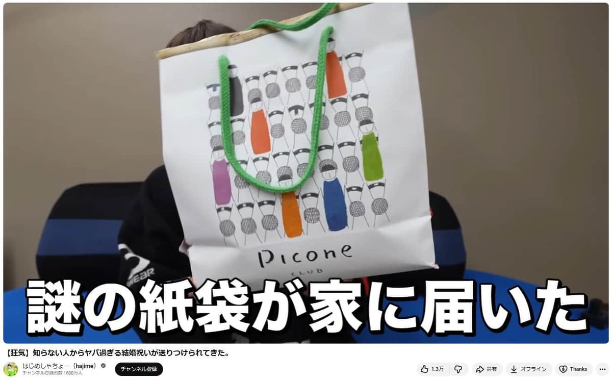 「謎の紙袋」が自宅に届いた（写真は、はじめしゃちょーさんの動画から）