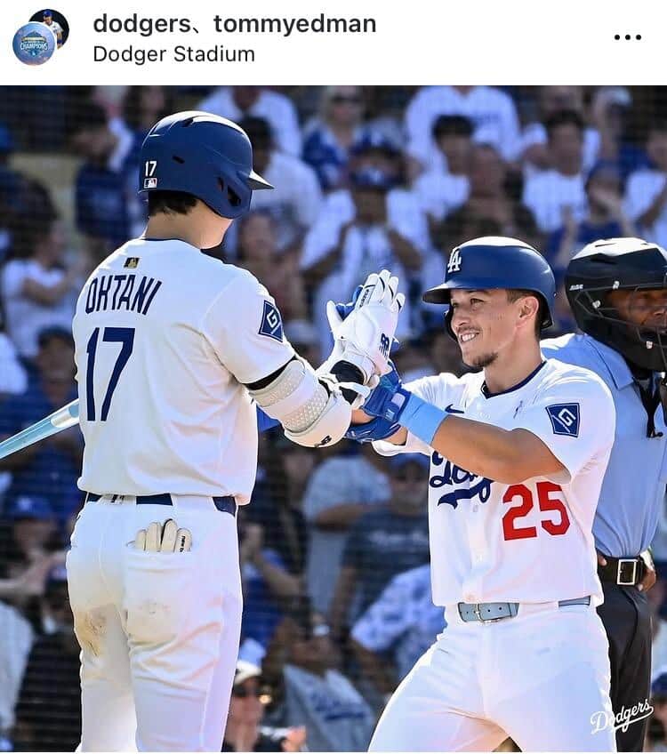 ドジャースの公式のインスタグラム（＠dodgers）より