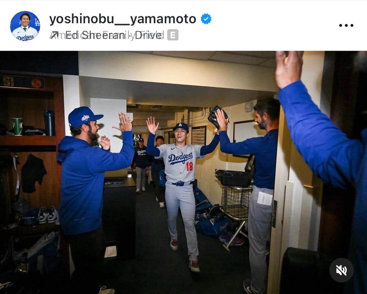 山本由伸投手のインスタグラム（＠yoshinobu__yamamoto）より